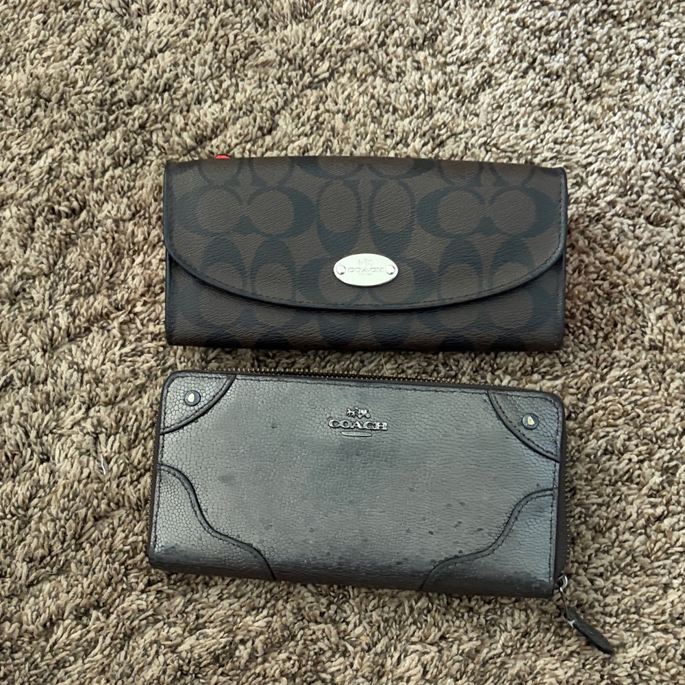 Coach Brown Signature Canvas and Dark Brown Leather Wallets